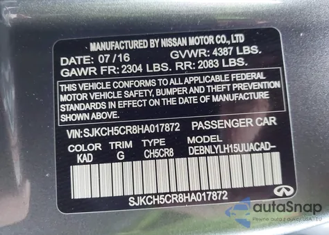 2017 Infiniti Qx30 Premium from USA, damaged, VIN SJKCH5CR8HA017872